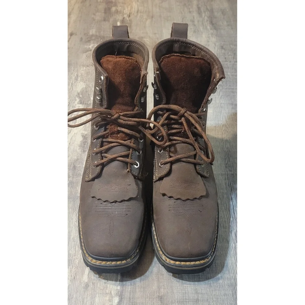 Cody James C8MR2 Men Bark Brown Leather Lace Up Square Soft Toe Kiltie Boots 9 D